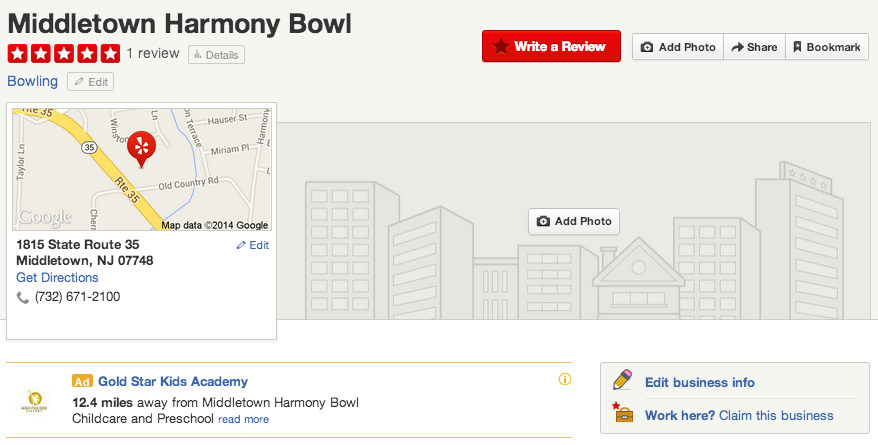 Incomplete Yelp Business Listing