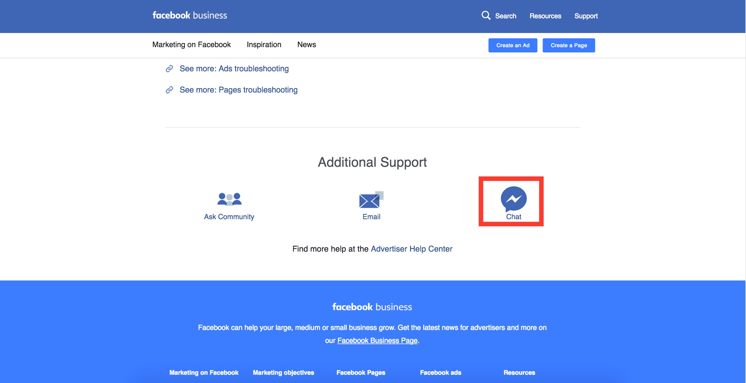 Facebook business support