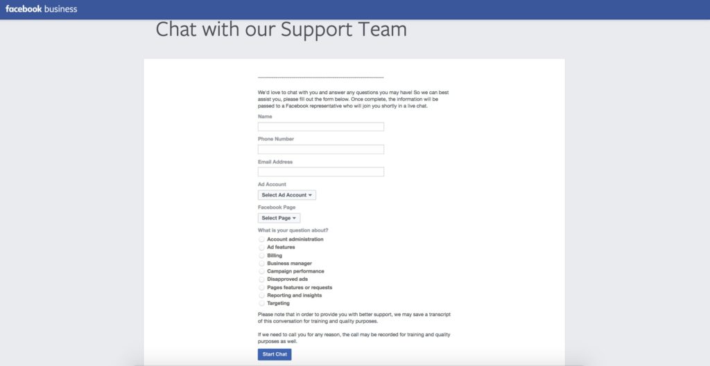 facebook help chat